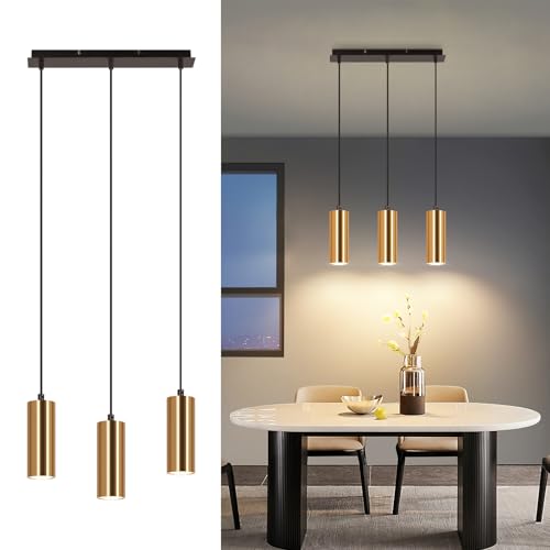 Glitzerlife Pendelleuchte 3 Flammig Hängelampe Esstisch - Esszimmerlampe Gold Schwarz Vintage Pendellampe GU10 Esszimmer Küchenlampe Industrial Hängeleuchte für Flur Wohnzimmer Restaurant Schlafzimmer von Glitzerlife
