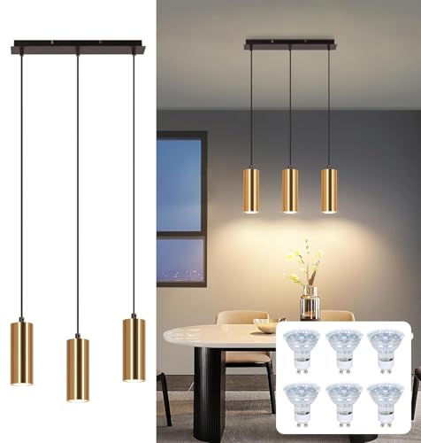 Glitzerlife Pendelleuchte 3 Flammig Hängelampe Esstisch - Esszimmerlampe Gold Schwarz Vintage Pendellampe GU10 Esszimmer Küchenlampe Industrial Hängeleuchte für Flur Wohnzimmer Restaurant Schlafzimmer Glitzerlife Pendelleuchte 3 Flammig Hängelampe Esstisch - Esszimmerlampe Gold Schwarz Vintage Pendellampe GU10 Esszimmer Küchenlampe Industrial Hängeleuchte für Flur Wohnzimmer Restaurant Schlafzimmer von Glitzerlife