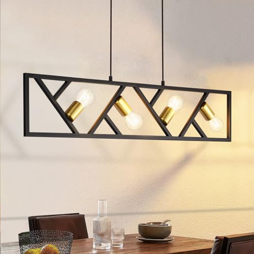 Glitzerlife Pendelleuchte Esstisch Hängelampe Industrial - Esszimmerlampe Schwarz Metall Pendellampe Retro Vintage Hängeleucht E27 Esstischlampe 4 Flammig für Wohnzimmer Küche Bar Esszimmer Restaurant von Glitzerlife