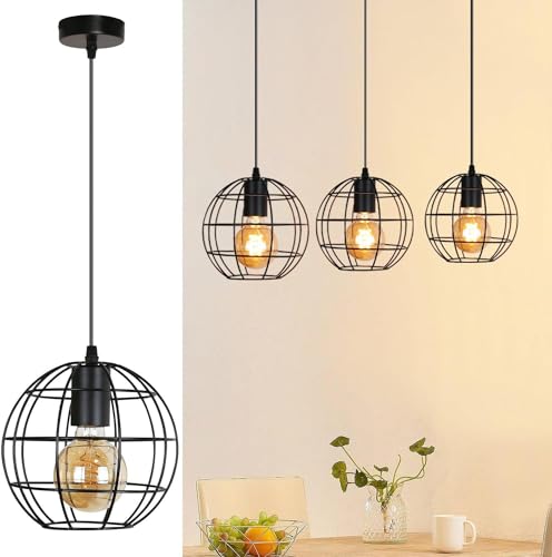 Glitzerlife Pendelleuchte Esstisch Schwarz Hängelampe - Hängeleuchte 1 Flammig Vintage Metall E27 Esstischlampe Küchenlampe Pendellampe Industrie für Wohnzimmer Schlafzimmer Küche Esszimmer, Max.40W von Glitzerlife