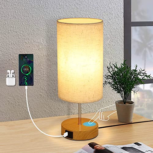 Glitzerlife Tischlampe Wohnzimmer Nachttischlampe Touch- Dimmbar Warmweiß Licht mit Stoff Lampenschirm USB Ladefunktion E27 Led Lampe für Modern Deko, Schlafzimmer, Wohnzimmer, Nachttisch, Geschenk von Glitzerlife