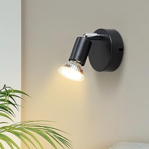 Glitzerlife Wandleuchte Innen Wandstrahler Modern - Schwarz Wandlampe Wandspot GU10 Schwenkbar 350° Wandbeleuchtung Wand Lampen Stoffschrim MAX.40W Metall für flur Küche, ohne Leuchtmittel von Glitzerlife