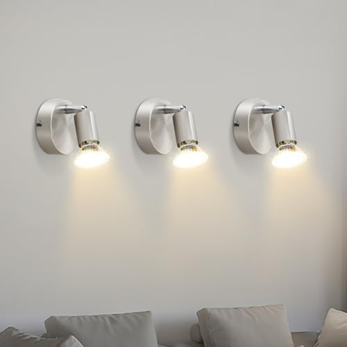 Glitzerlife Wandspots Wandleuchte Vintage Weiß - 3ER Wandstrahler 1 Flammig GU10 Metall Lampeschirm Retro Verstellbare 330° für Schlafzimmer Arbeitszimmer Flur Bar Hotel Esszimmer Max. 40W von Glitzerlife