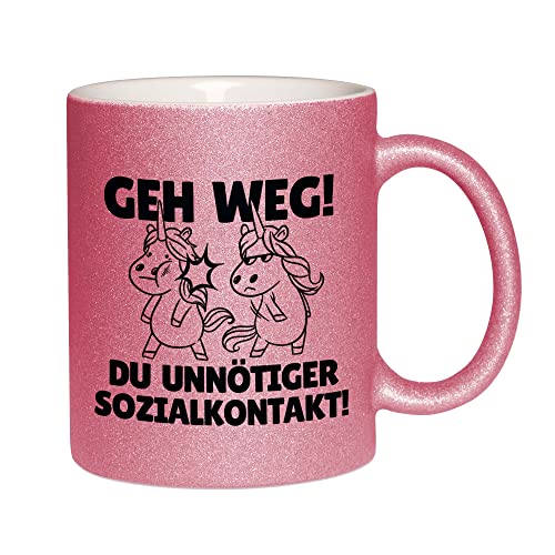 Glitzertasse „Geh weg, du unnötiger Sozialkontakt“ Glitzertasse „Geh weg, du unnötiger Sozialkontakt“ von Glitzerversum