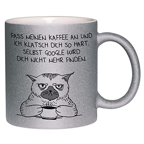 Glitzertasse “Fass meinen Kaffee an und ich klatsch dich” | Kaffetasse - Teetasse - Geschenkidee von Glitzerversum