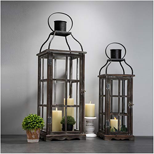 Glitzhome Farmhouse Übergroße Holzlaternen aus Metall, dekorative Hängelaternen, Kerzenlaternen, 2 Stück, Schwarz (kein Glas) von Glitzhome