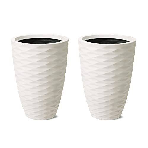 Glitzhome GH20295 Outdoor Polyresin Pflanzgefäß 2er Set Modern Decor Groß Hohe Gartenbehälter Blumentöpfe Sand Beige von Glitzhome