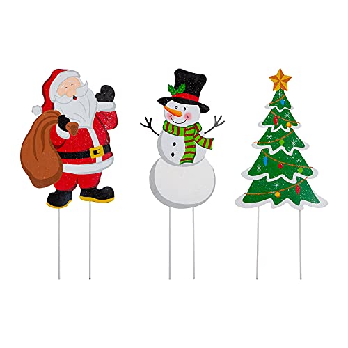 Glitzhome Weihnachtsbaumstecker aus Metall, Weihnachtsmann, Schneemann, 3 Stück, für den Außenbereich, Hof, Urlaub, Dekoration, 61 cm hoch, Mehrfarbig Glitzhome Weihnachtsbaumstecker aus Metall, Weihnachtsmann, Schneemann, 3 Stück, für den Außenbereich, Hof, Urlaub, Dekoration, 61 cm hoch, Mehrfarbig von Glitzhome