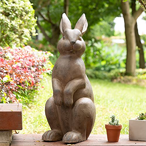 Glitzhome Rabbit Garden Statue Outdoor-Skulptur Rasen Dekor, Stehender Hase, 22,75 Inch von Glitzhome