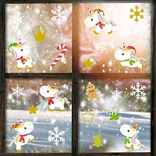 Glitzkind Fensterbilder Weihnachten Einhorn | Weihnachtsdeko Fenster-Sticker Fenster-Deko zu Weihnachten für Kinder Weihnachts-Deko | Dekoration fürs Kinderzimmer Draußen | Winterdeko Fensterdeko von Glitzkind