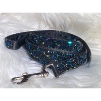 Schwarz Aurora Strass Bling Hunde - Oder Katzenleine 4 Fuß Länge Satin Futter Sparkle Classy Glam von GlitzyGlambyAnne