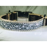 strass Bling Hundehalsband 3/4 "Reich Braun Satin Metall Schnalle Silber Kristall Diamant Edel Funkelnd Haustier Schmuck Ausgefallen Elegant Modern von GlitzyGlambyAnne