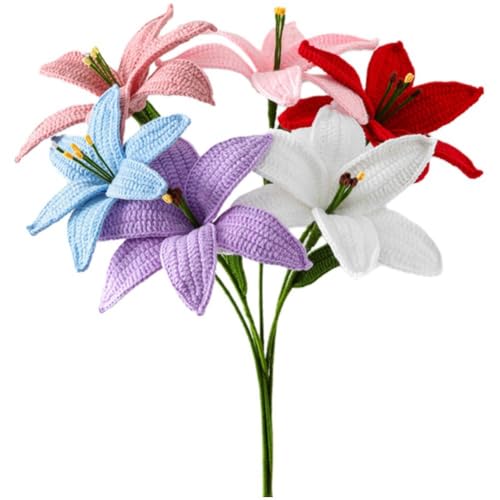 Glixoft 6 Stück Gehäkelte Lilienblumen Blättern Und Stiel, Künstliche Lilienblumen, Gestrickter Lilienstrauß Für Zuhause, Hochzeit, Desktop-Dekoration Glixoft 6 Stück Gehäkelte Lilienblumen Blättern Und Stiel, Künstliche Lilienblumen, Gestrickter Lilienstrauß Für Zuhause, Hochzeit, Desktop-Dekoration von Glixoft