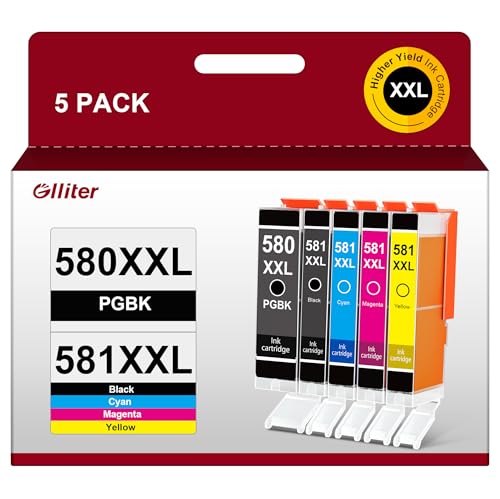 Glliter 580 581 XXL Multipack für Canon Druckerpatronen 580 581 Kompatibel mit Canon PIXMA TS6350a für Canon TR8550 Druckerpatronen für TS6300 TS6350 TS6351 TS9550 TS705 Drucker mit 5 Einzelpatronen von Glliter