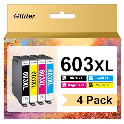 Glliter 603XL Druckerpatronen für Epson 603 603XL Druckerpatronen Kompatibel mit Expression Home XP-3100 XP-3150 XP-2100 XP-2105 XP-3105 XP-4100 XP-4155 Workforce WF-2810 WF-2830 WF2835 (4er-Pack) von Glliter