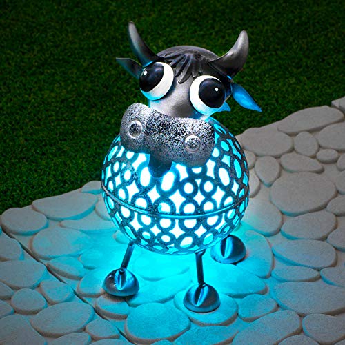 GloBrite Kuh-Gartenleuchten aus Metall mit farbwechselnden LED-Lichtern, Gartenornamente, Outdoor-Garten-Solarleuchten, solarbetrieben, wasserdichte Außenleuchten und Gartengeschenke von GloBrite