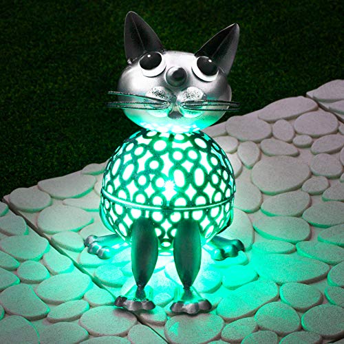 GloBrite LED-Garten-Solarleuchte mit Farbwechsel, Metall, Ornament, Dekoration, Terrassenlicht (Katze) von GloBrite