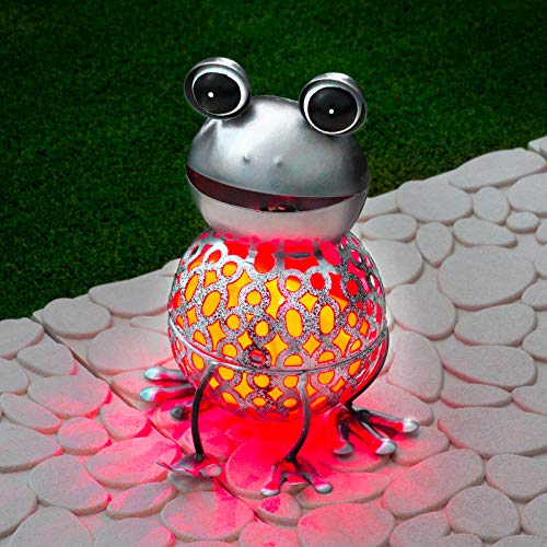 GloBrite LED-Solarleuchte für den Garten, Metall, Farbwechsel, Dekoration, Terrassenleuchte (Frosch) von GloBrite