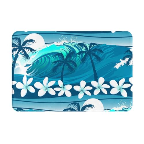 GloGlobal Blaues tropisches Surfen mit Palmen, Fußmatte, Badematte, rutschfeste Bodenmatte, weiche Badezimmerteppiche, saugfähige Badezimmerunterlage, 40 x 60 cm von GloGlobal