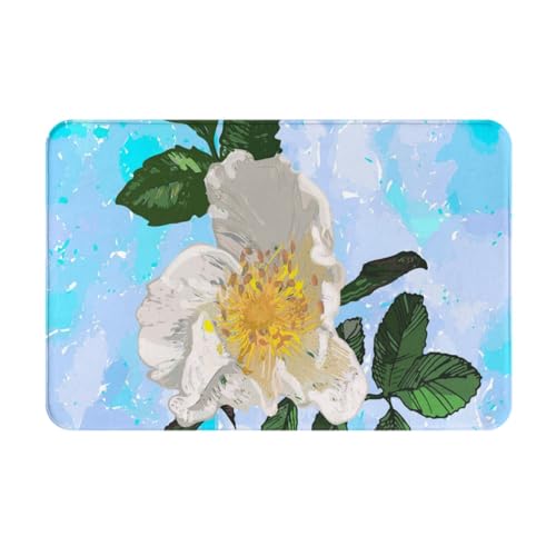 GloGlobal Weiße Blume, stacheliger Blumen-Aquarell-Himmel, Fußmatte, Badematte, rutschfeste Bodenmatte, weiche Badezimmerteppiche, saugfähige Badezimmerunterlage, 40 x 60 cm von GloGlobal