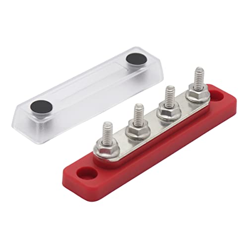 Gloaso 12V-48V Kupfer Sammelschiene Verteilerblock 100 Amp mit 4x M5 Klemmenbolzen Mini Busbar, 100A Sammelschienen Bus Bar 12 V 24V DC für KFZ LKW Solar Marine Boot, Rot von Gloaso