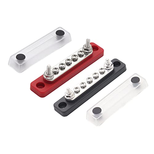 Gloaso 100A Sammelschiene 12V- 48V DC Kupfer Bus Bar Stromverteiler, 2x M5 Bolzen+ 5x #8/32 Schrauben Klemmleisten, 100 A Mini Batterie Busbar für Kfz LKW Solar Boot Marine, Rot& Schwarz 2 Stück Gloaso 100A Sammelschiene 12V- 48V DC Kupfer Bus Bar Stromverteiler, 2x M5 Bolzen+ 5x #8/32 Schrauben Klemmleisten, 100 A Mini Batterie Busbar für Kfz LKW Solar Boot Marine, Rot& Schwarz 2 Stück von Gloaso