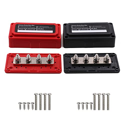 Gloaso Sammelschiene 12V- 48V 300A Busbar Verteiler mit 4x M8 Pfosten Klemmblock, Heavy Duty DC Batterie Sammelschienen Bus Bar 300 Amp für Kfz LKW Wohnmobil Solar Boot Marine, Rot& Schwarz 2 Stück Gloaso Sammelschiene 12V- 48V 300A Busbar Verteiler mit 4x M8 Pfosten Klemmblock, Heavy Duty DC Batterie Sammelschienen Bus Bar 300 Amp für Kfz LKW Wohnmobil Solar Boot Marine, Rot& Schwarz 2 Stück von Gloaso