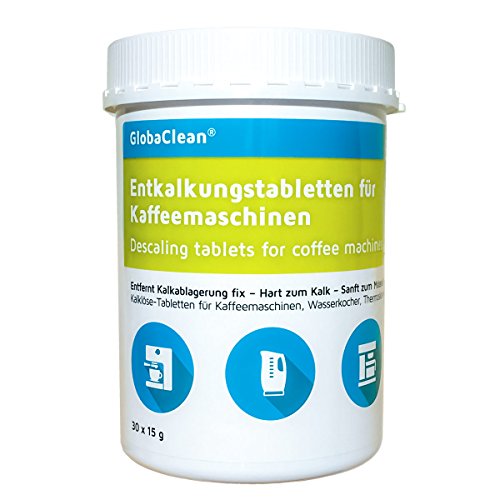 GlobaClean® Entkalkungstabletten für Kaffeevollautomat, Kaffeemaschine, Wasserkocher 30 Entkalker-Tabs kompatibel mit Siemens Jura Bosch Tassimo Miele uvm. von GlobaClean