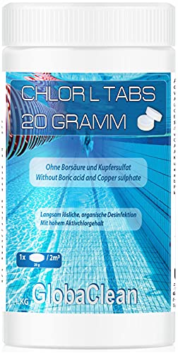GlobaClean 1 kg Chlortabletten für Pool 20g - langsamlösliche Chlor Tabletten von GlobaClean