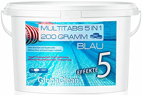 GlobaClean 3 kg Chlor Multitabs 5 in 1 200g Blau | Chlortabletten für Pool | Hochwirksame Poolchemie Poolpflege von GlobaClean