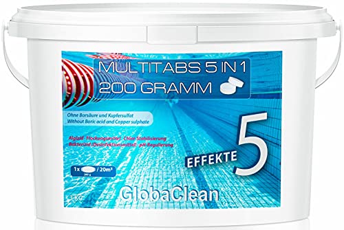GlobaClean 3 kg Chlor Multitabs 5 in 1 200g | Chlortabletten für Pool | Hochwirksame Poolchemie Poolpflege von GlobaClean