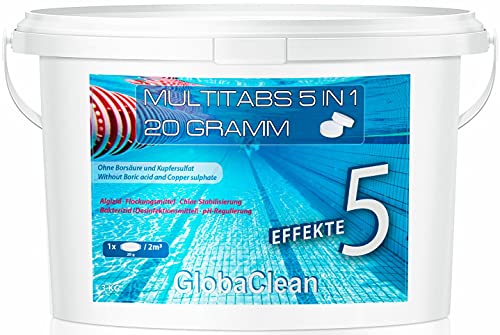 GlobaClean 3 kg Chlor Multitabs 5 in 1 20g | Chlortabletten für Pool | Hochwirksame Poolchemie Poolpflege von GlobaClean