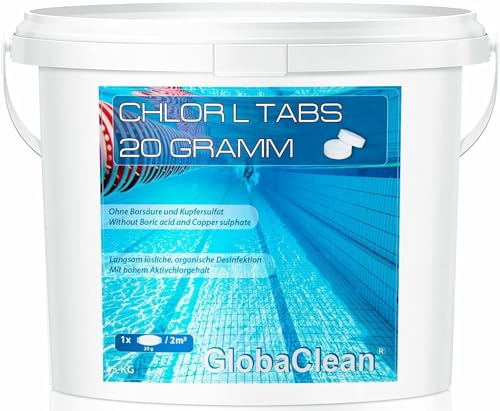 GlobaClean 5 kg Chlortabletten für Pool 20g - langsamlösliche Chlor Tabletten von GlobaClean