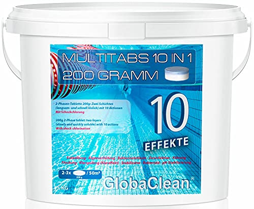 GlobaClean 5 kg Chlor Multitabs 10 in 1 200g | Chlortabletten für Pool | Hochwirksame Poolchemie Poolpflege von GlobaClean