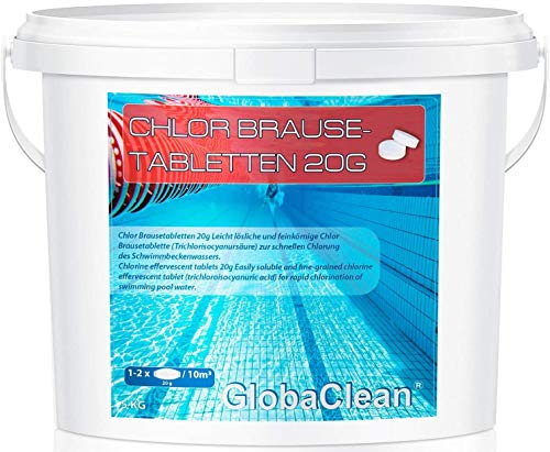 GlobaClean 5 kg Chlortabletten für Pool, Schnell Schock Tabs 20g (Brause-Tabs) – Leicht und schnelllöslich Schwimmbad von GlobaClean