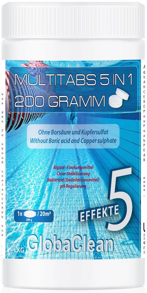 GlobaClean Chlortabletten 1 kg Pool Chlor Multitabs 5in1 200g von GlobaClean