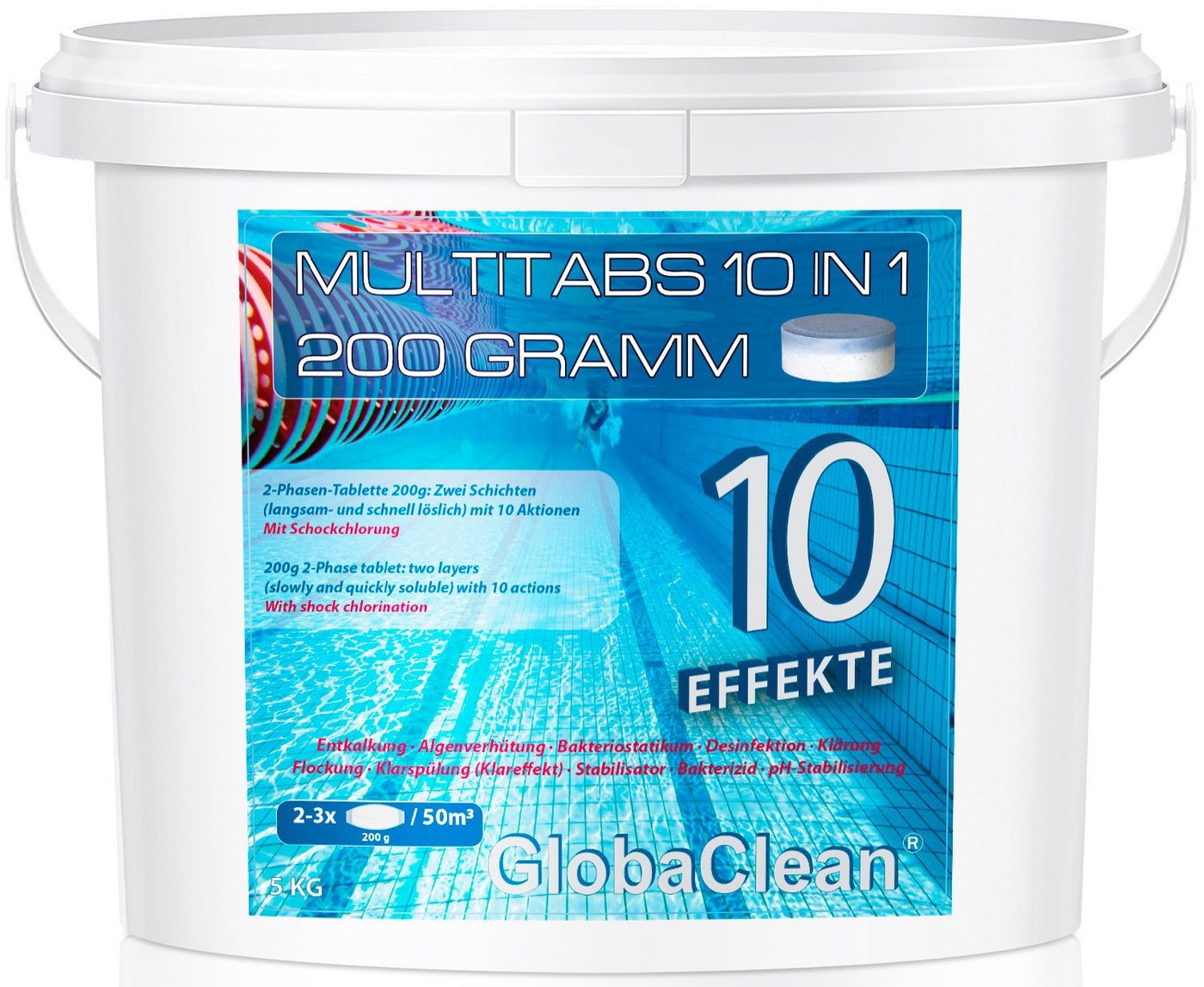 GlobaClean Chlortabletten 5 kg Pool Chlor Multitabs 10in1 200g von GlobaClean