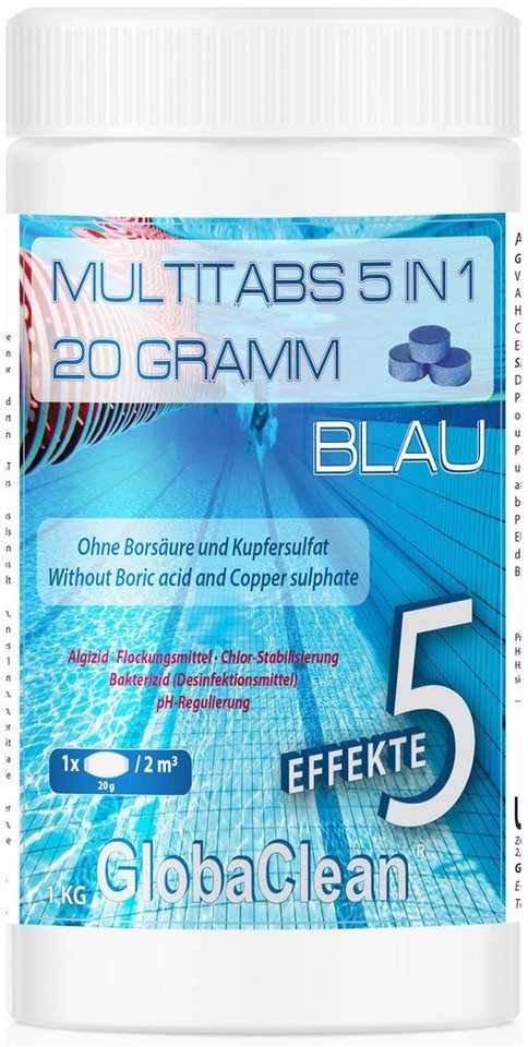 GlobaClean Chlortabletten 1 kg Pool Chlor Multitabs 5in1 20g BLUE von GlobaClean