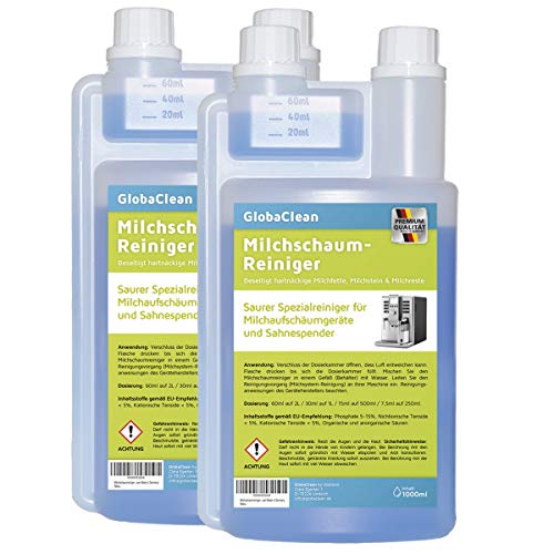 GlobaClean Milchschaum-Reiniger Milchsystem-Reiniger für Kaffeevollautomaten und Kaffee-Maschinen - Flüssig-Reiniger für Milchaufschäumer (2x 1 Liter) von GlobaClean