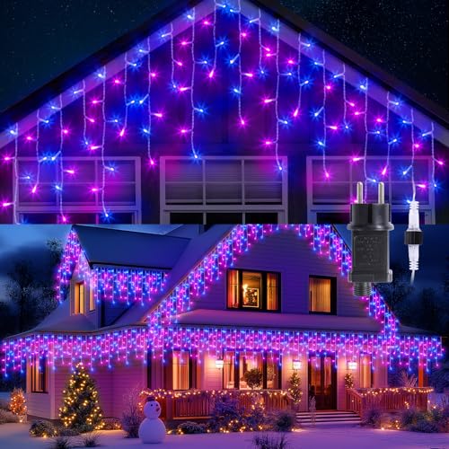 GlobaLink 400 LED Lichterkette Eisregen, 10M Lichtervorhang Außen erweiterbar Regenlichterkette Eiszapfen IP44 Lichterkette außen und Innen Deko für Dach Balkon Weihnachten Party Hochzeit -Blauviolett von GlobaLink