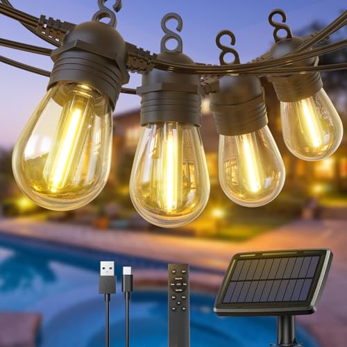 GlobaLink Lichterkette Außen Solar, 10LED 11M solar Glühbirnen für draußen mit USB-/Solar-Lademethode, 4 Modi 3 Solarpanel-Installationsmodi für Gärten,Balkon,Party,Terrasse Deko Outdoor(Warmweiß) von GlobaLink