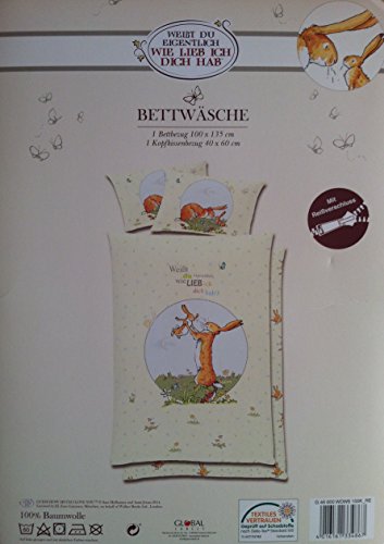 Global Labels Weißt du eigentlich, wie lieb ich Dich hab? Bettwäsche (Babybettwäsche), 1 x Kopfkissenbezug 40 x 60 cm und 1 x Bettbezug 100 x 135 cm, 100% Baumwolle mit Reißverschluss von Global Labels