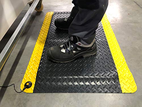 (Duplex Pro ESD | ESD-Arbeitsplatzmatte mit 2 x Druckknopf + Erdungskabel |2-lagig + leitfähig | Made in Germany | Rautenprofil |14 mm hoch (90cm x 250cm, Schwarz/Gelb) von Global Mats