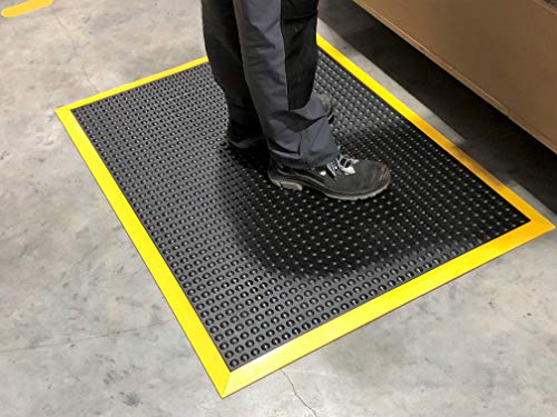 Bubble Rub | Profi Anti-Ermüdungsmatte | 100% Naturkautschuk | Arbeitsplatzmatte mit Anlaufschrägen | Halbkugelprofil | 14mm hoch (60cm x 90cm, Schwarz/Gelb) von Global Mats
