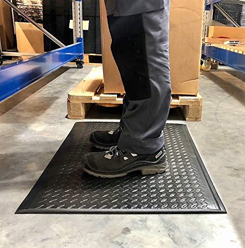 DUPLEX | PROFI Komfort-Arbeitsplatzmatte | 2-lagig mit gehärteter Oberfläche + ergonomisch | Vinyl/Nitril-Schaum – Ölbeständig | 13 mm hoch | Schwarz (90cm x 180cm, Rautenmuster) von Global Mats