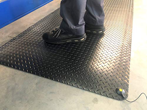 Duplex Pro ESD | ESD-Arbeitsplatzmatte mit 2 x Druckknopf + Erdungskabel |2-lagig + leitfähig | Made in Germany | Rautenprofil |14 mm hoch (60cm x 250cm, Schwarz) von Global Mats