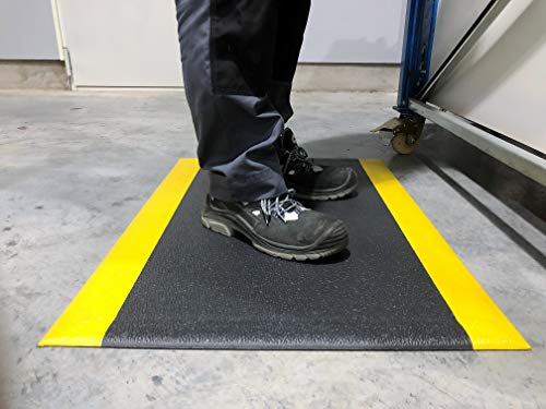 SOFT STEP | Anti-Ermüdungsmatte | PROFI Basic-Arbeitsplatzmatte | 100% Vinylschaum | Texturiert | 10mm hoch (90cm x 150cm, Schwarz/Gelb) von Global Mats