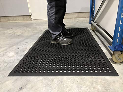 Work Rub | Profi Ringgummimatte | Anti-Ermüdungsmatte | Arbeitsplatzmatte gelocht mit umlaufenden Anlaufschrägen | 100% Naturkautschuk | 15mm hoch | 90cm x 150cm von Global Mats