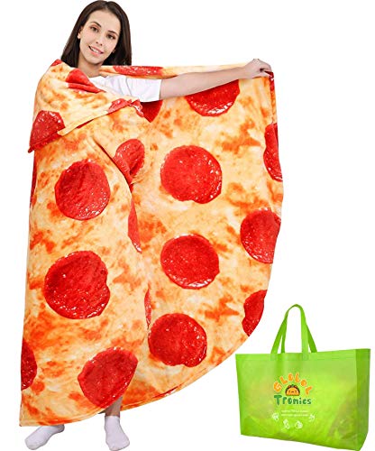 Pizza Decke 180cm Doppelseitig, Riesen Runde Neuheit Pepperoni Wohndecke Weiche Warme Flanell Kuscheldecken Realistische Essen Plüsch Handtücher Kreative Geschenke für Kinder Familie von Global Tronics