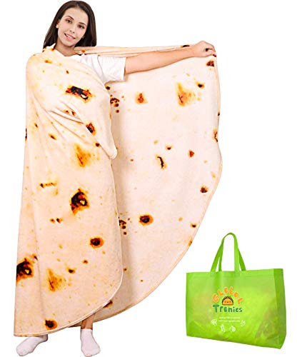 Tortilla Decke Burrito Blanket 150cm Doppelseitig, Riesen Runde Neuheit Taco Wohndecke Weiche Warme Flanell Kuscheldecken Realistisches Essensmuster Kreative Geschenke für Kinder Familie von Global Tronics